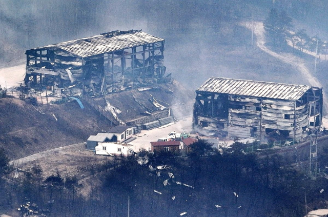 지난 3월 초대형 산불로 전소 피해를 입은 (주)임성과 (주)동해 공장 모습. (주)임성 제공