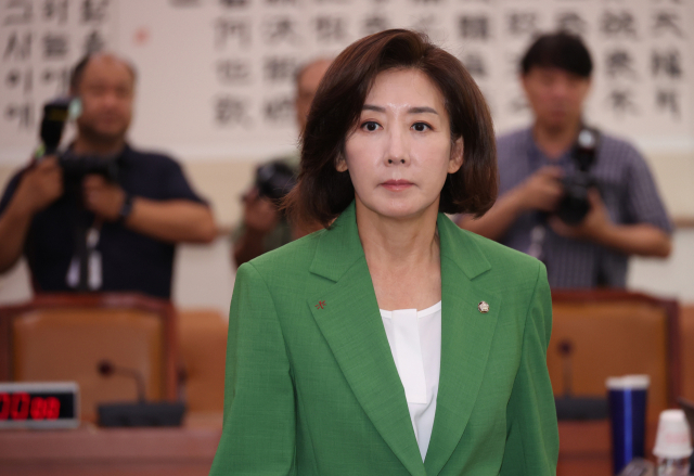 2일 서울 여의도 국회에서 열린 법제사법위원회 전체회의에서 국민의힘 나경원 의원이 여당 의원들과 인사하고 자리로 향하고 있다. 연합뉴스