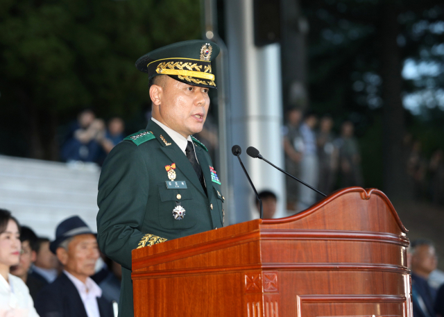 지난 3일 제2작전사령부 제47대 사령관으로 취임한 김호복 대장이 취임사를 하고 있다. 제2작전사령부 제공