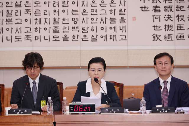 4일 서울 여의도 국회 법제사법위원회 전체회의에서 열린 검찰개혁 공청회에서 차진아 교수가 발언하고 있다. 연합뉴스
