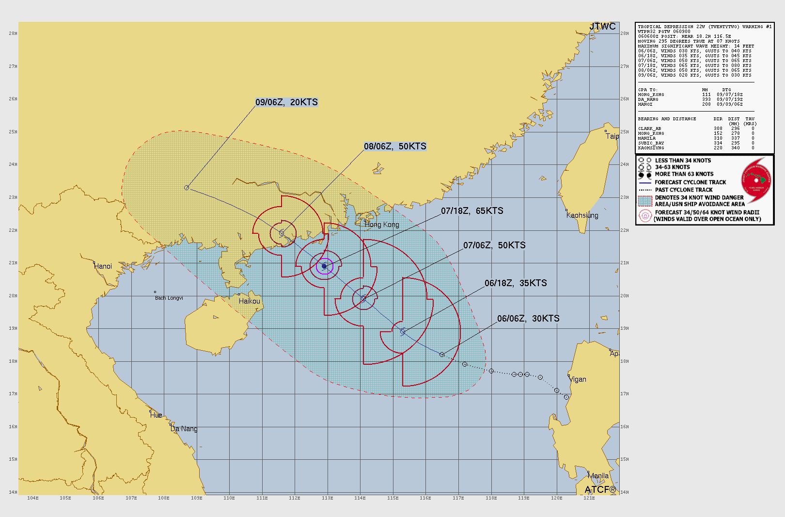 미국 합동태풍경보센터(JTWC, Joint Typhoon Warning Center) 16호 태풍 타파 예상경로