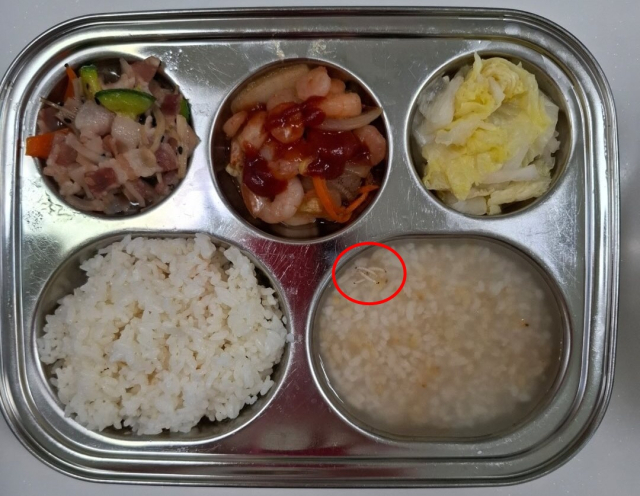 경기도 평택시의 한 어린이집이 키즈노트를 통해 공개한 급식 사진에서 벌레 유충으로 보이는 이물질이 다수 포착돼 논란이 일고 있다. SNS