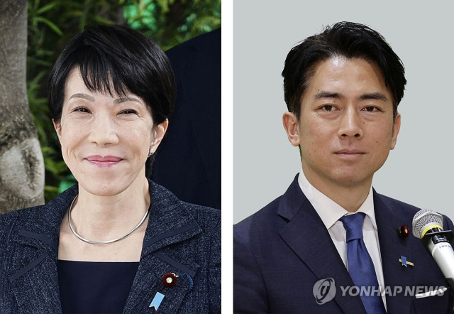 일본 자민당의 차기 총재 선거가 양강 구도로 흐르고 있다. 왼쪽이 다카이치 전 경제안보담당상, 오른쪽이 고이즈미 농림수산상. 연합뉴스