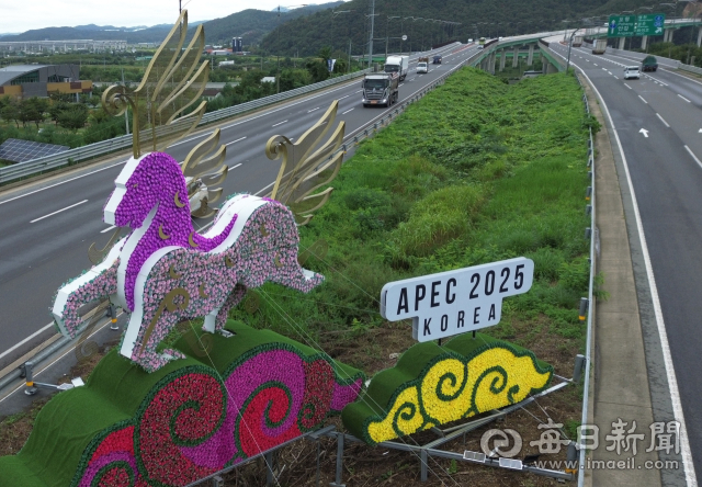 APEC 정상회의를 앞두고 경주 보문단지 일대와 도심 곳곳이 새단장을 마쳤다. 지난달 30일 경주 도심에 관련 조형물이 설치돼 있다. 안성완 기자 asw0727@imaeil.com