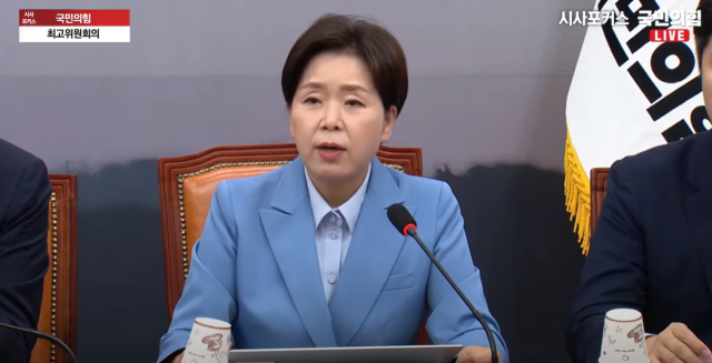 18일 국민의힘 최고위원회의에서 발언하는 양향자 최고위원. 유튜브 채널 시사포커스
