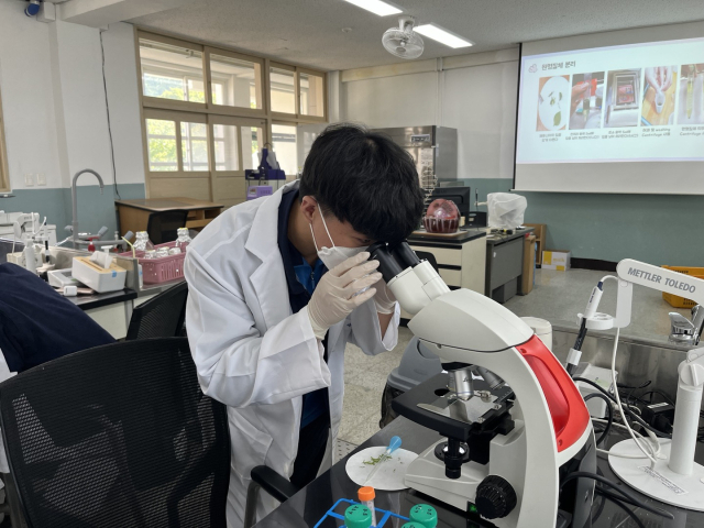 스마트농생명과 학생이 원예작물 재배 실습을 하고 있다. 대구농마고 제공