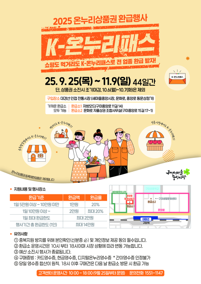 경북 구미시가 대경선과 함께하는 추석·가을맞이 온누리상품권 환급 대(大)축제를 추진한다. 구미시 제공