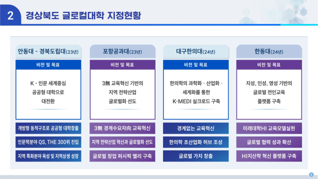 경북도 글로컬대학 지정현황. 경북도 제공.