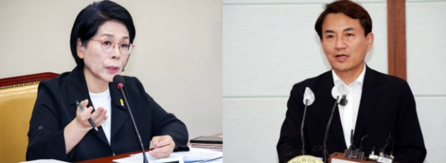 국회 과학기술정보방송통신위원장인 최민희 더불어민주당 의원(좌)과 김진태 강원도지사(우). 오정환 전 MBC 보도본부장 페이스북