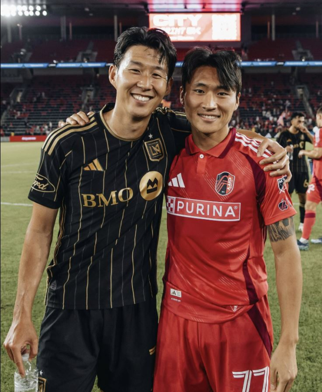 LAFC의 손흥민과 세인트루이스 시티SC의 정상빈. LAFC SNS 제공