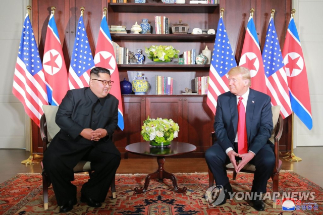 2018년 6월 12일 싱가포르에서 열린 북미정상회담. 연합뉴스