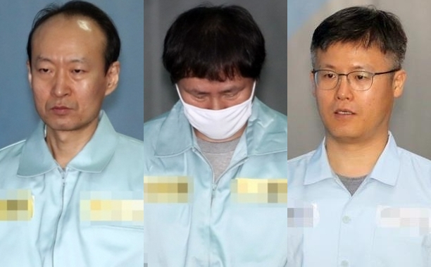 박근혜 정부 안봉근 국정홍보비서관, 이재만 총무비서관, 정호성 제1부속비서관. 연합뉴스