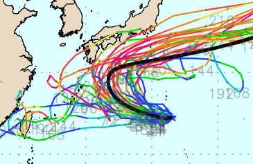 다중앙상블(GEFS) 모델 22호 태풍 할롱 예상경로