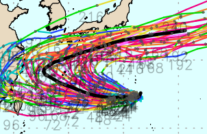 유럽중기예보센터(ECMWF) 앙상블(Ensemble) 모델 22호 태풍 할롱 예상경로