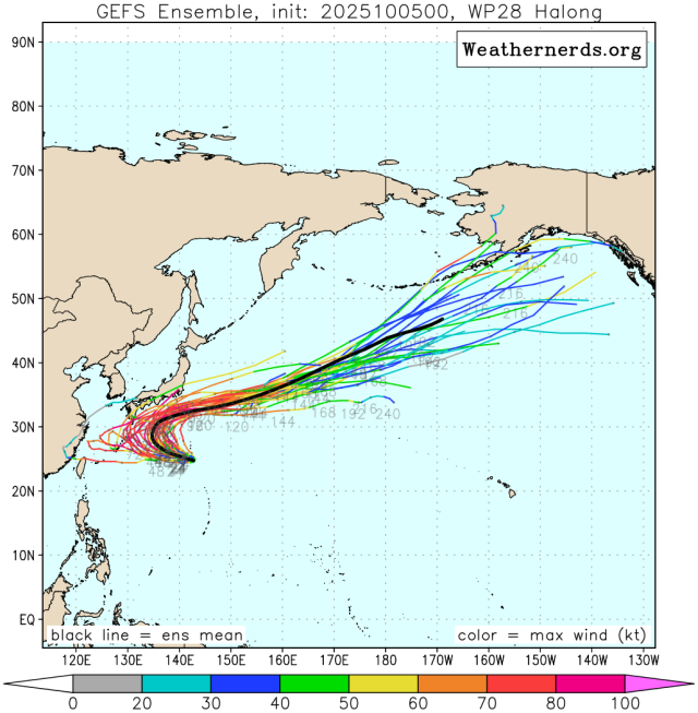 다중앙상블(GEFS) 모델 22호 태풍 할롱 예상경로