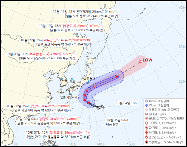 기상청 7일 오후 4시 발표 22호 태풍 할롱 예상경로
