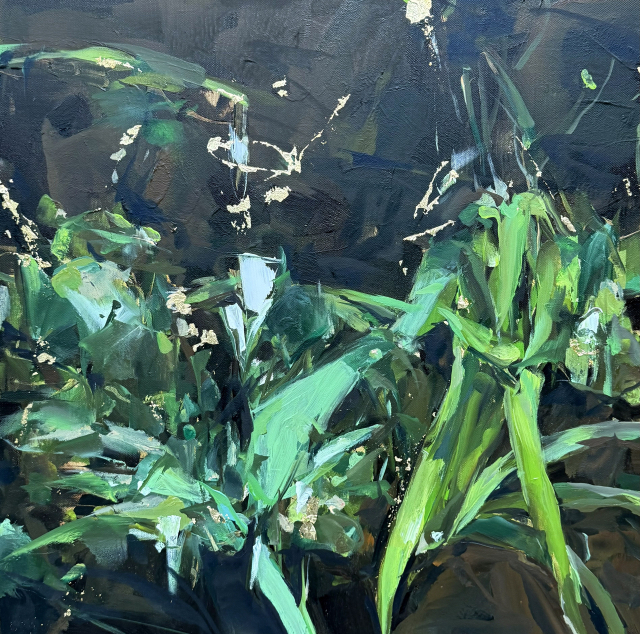 김현주, The Green, oil and gold leaf on linen, 45x45cm, 2025