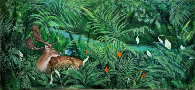 강현경, 바라보다(Gazing), 162×72cm, mixed media on cotton, 2024