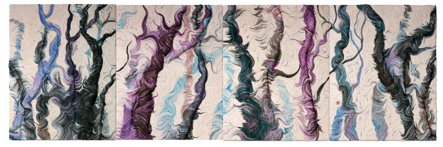박수미, 삶을 추다, 123x390cm, koreanpaper on plywood, 2018