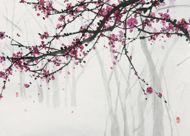 연당 최영희, 매화(梅), 한지에 수묵채색, 67x90cm