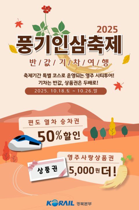 기차타고 풍기인삼축제장 갑니다, 코레일 반값 기차여행 상품 출시