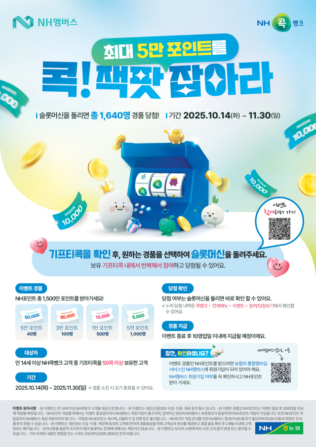 NH콕뱅크, 1천500만 포인트 쏜다…1천640명에 최대 5만 포인트 지급