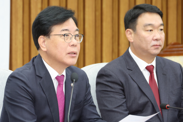 국민의힘 송언석 원내대표가 21일 서울 여의도 국회에서 열린 국정감사 대책회의에서 발언하고 있다. 연합뉴스