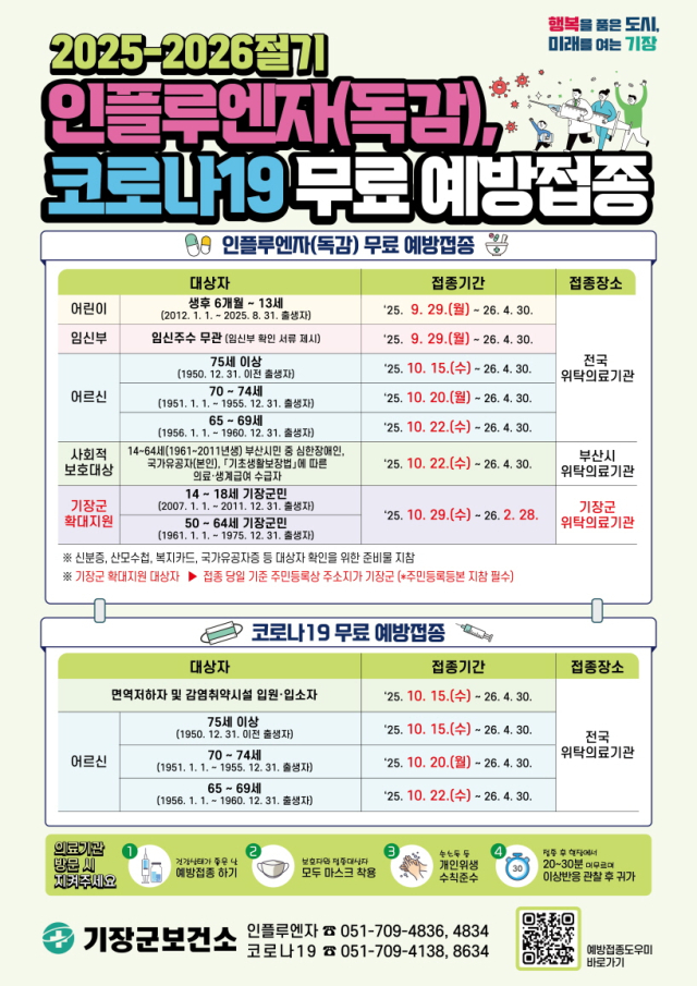 기장군 인플루엔자 예방접종 지원사업 안내문. [사진=기장군]