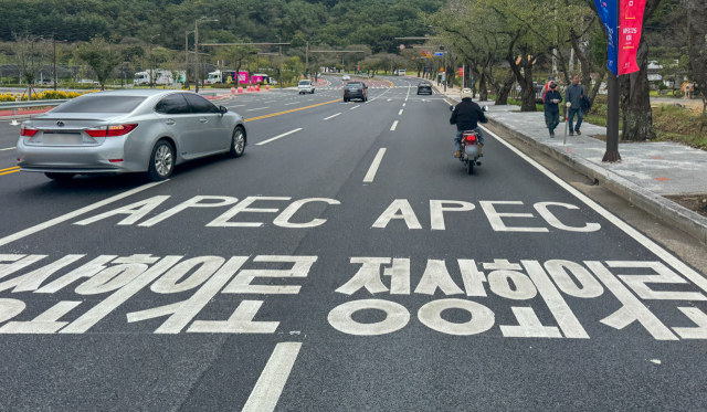 22일 경주 보문관광단지 진입 도로 바닥에 