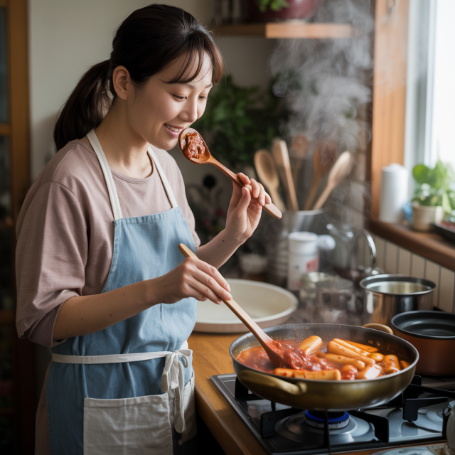신전떡볶이를 집에서 직접 조리해본 이윤진 씨는 