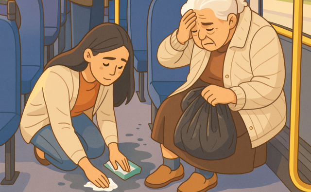 버스서 소변 실수한 할머니…승객이 닦아줘 '따뜻한 손길'