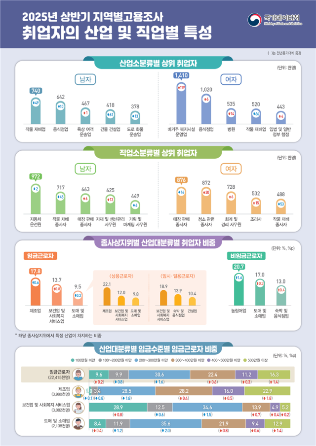 2025년 상반기 지역별고용조사 취업자의 산업 및 직업별 특성. 2025.10.28. 국가데이터처 제공