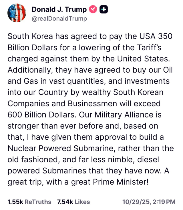 도널드 트럼프 미국 대통령은 30일(한국시간) 소셜미디어 트루스소셜을 통해