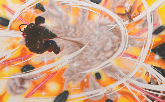 김선재, What the hell... Calm down!, 2024, acrylic on canvas, 162x260.6cm