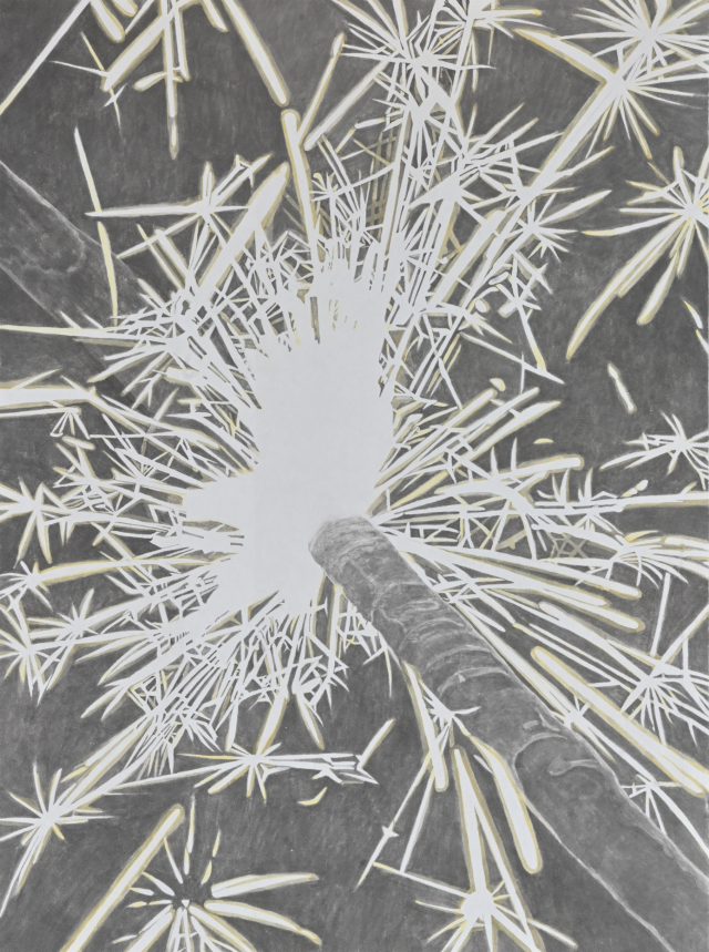 이민희, 흘러가는 반짝임, 2024, 한지에 먹, 채색, 130.3x97cm