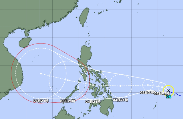 일본기상청 1일 오후 9시 발표 25호 태풍 갈매기 예상경로