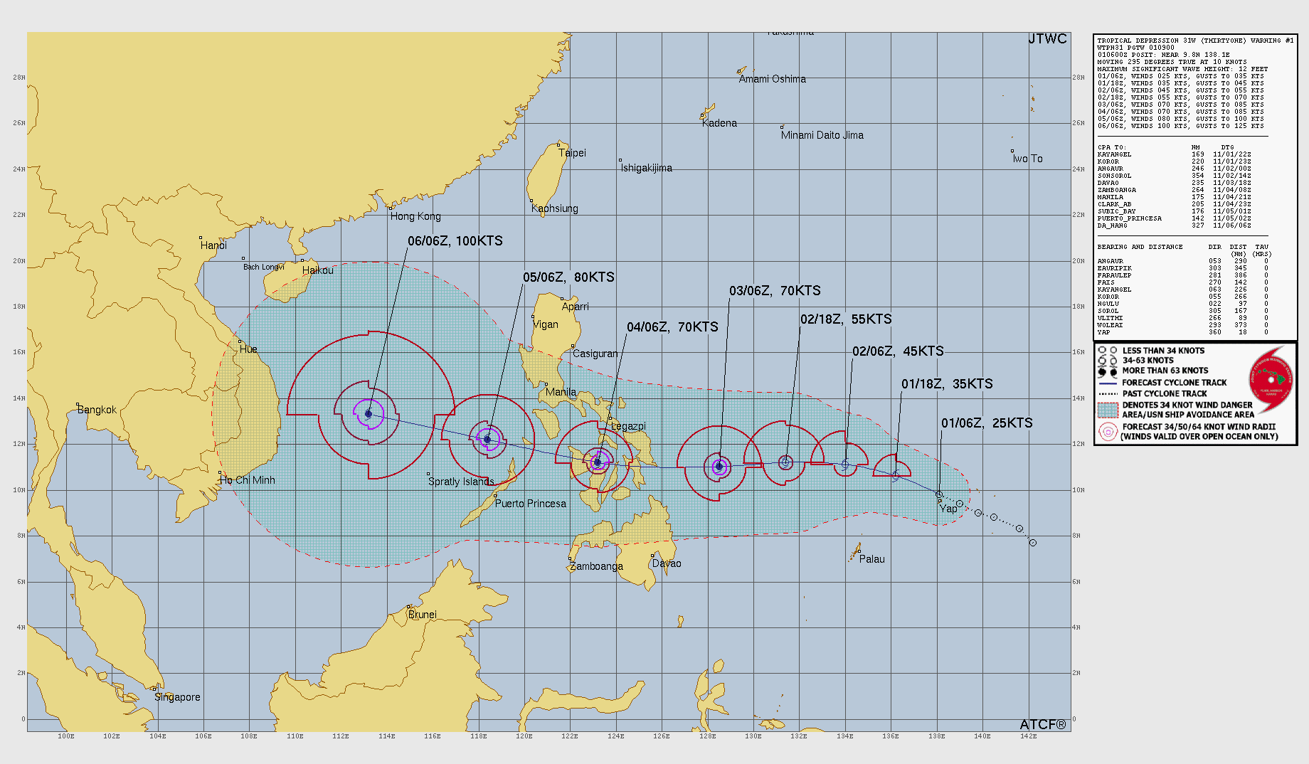 미국 합동태풍경보센터(JTWC, Joint Typhoon Warning Center 25호 태풍 갈매기 예상경로. JTWC 홈페이지