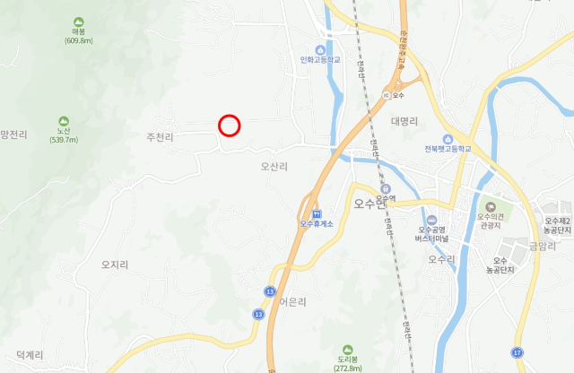 전북 임실군 오수면 주천리 일대(빨간 원). 네이버 지도