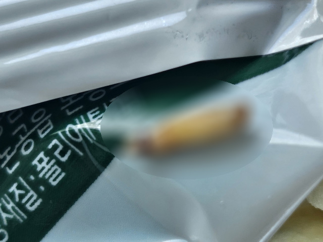 너구리 라면 내에 발견된 애벌레. 독자제공