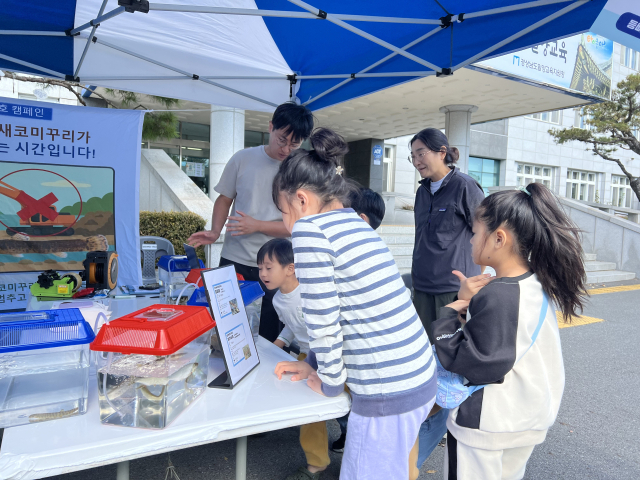 밀양교육지원청에서 열린 환경체험활동에 참여하고 있는 모습.