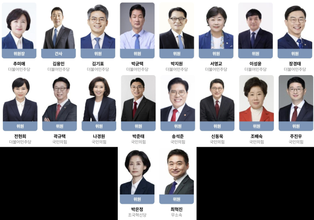 2025년 11월 3일 현재 기준 국회 법사위 위원 현황. 국회 홈페이지