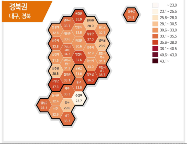 대구경북지역 비만율 그래픽. 질병관리청 제공.