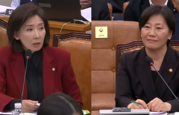 나경원 국민의힘 의원(왼쪽)과 송미령 농림축산식품부 장관. 연합뉴스TV 유튜브