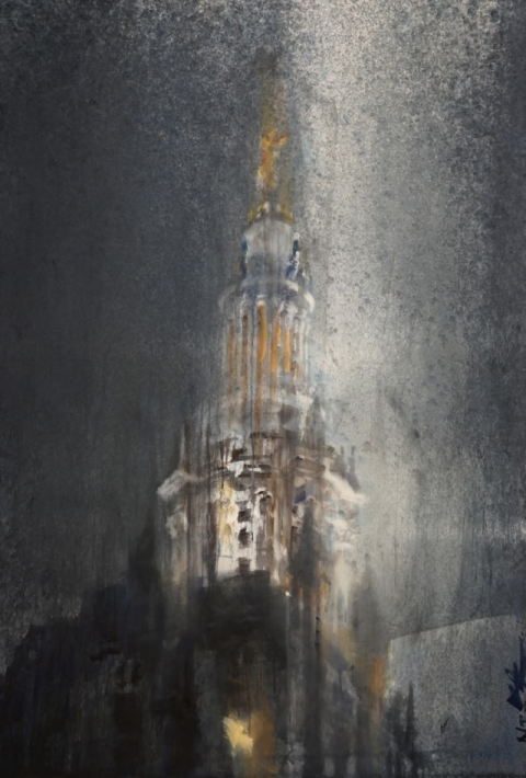 The On Land Lighthouse VI, watercolor on paper, 2021