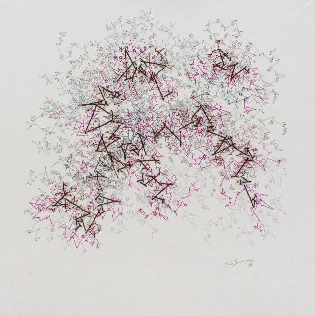 심향, Starfield-1605, 2016, Thread on Korean paper, 65.1x65.1cm