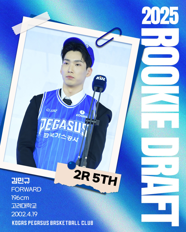 대구 한국가스공사 페가수스가 2025 신인 선수 드래프트 2라운드에서 지명한 고려대 포워드 김민규. 가스공사 SNS 제공