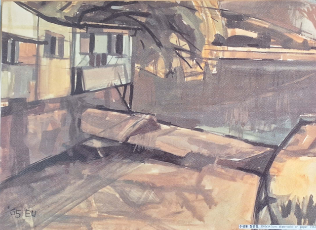 수성못 청운장, 39.0x54.5cm, Watercolor on paper, 1965