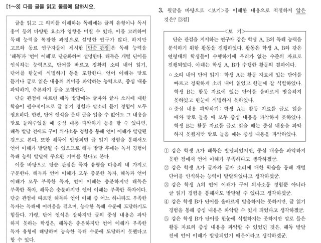 지문 오류와 복수 정답 주장이 제기된 2026학년도 수능 국어 영역 3번 문항