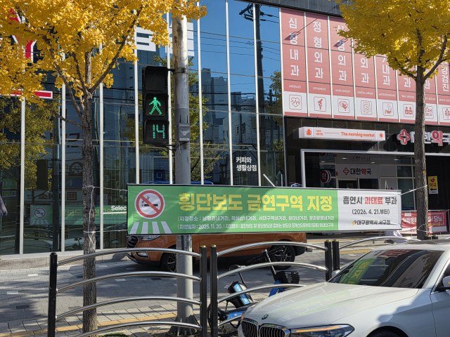 대구 서구, 횡단보도 금연구역 현수막 사진. 대구 서구청 제공