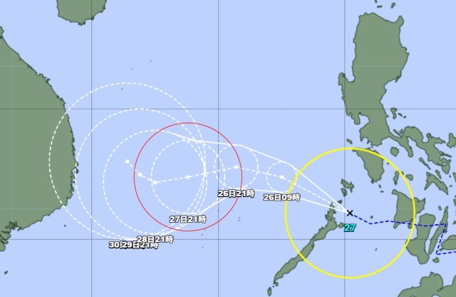일본기상청 25일 오후 9시 발표 25호 태풍 고토 예상경로